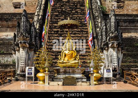 Buddha statue at Wat Chedi Luang, most recognizable religious symbol of buddhism Stock Photo