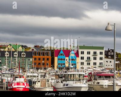 Panoramic view of the  of capital Torshavn on Vagar island, Faroe Islands, Denmark North Europe. Stock Photo