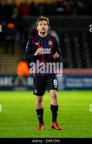 Swansea, UK. 01st Feb, 2022. Luke Berry of Luton Town at full time. EFL Skybet championship match, Swansea city v Luton Town at the Swansea.com Stadium in Swansea on Tuesday 1st February 2022. this image may only be used for Editorial purposes. Editorial use only, license required for commercial use. No use in betting, games or a single club/league/player publications. pic by Lewis Mitchell/Andrew Orchard sports photography/Alamy Live news Credit: Andrew Orchard sports photography/Alamy Live News Stock Photo