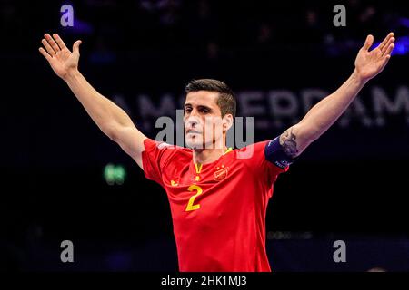 AMSTERDAM, NETHERLANDS - FEBRUARY 1: Ortiz of Spain celebrating a goal during the Men's Futsal Euro 2022 Quarterfinals match between Spain and the Slovakia at the Ziggo Dome on February 1, 2022 in Amsterdam, Netherlands (Photo by Jeroen Meuwsen/Orange Pictures) Stock Photo