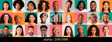 Set of different multiethnic people expressing various emotions Stock Photo