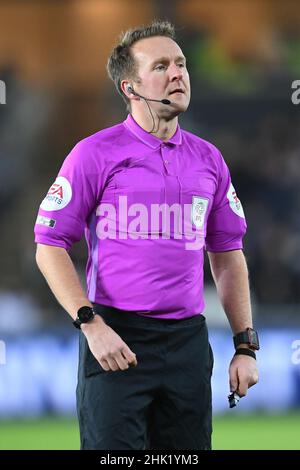 Swansea, UK. 01st Feb, 2022. Referee Oliver Langford during the game in Swansea, United Kingdom on 2/1/2022. (Photo by Mike Jones/News Images/Sipa USA) Credit: Sipa USA/Alamy Live News Stock Photo