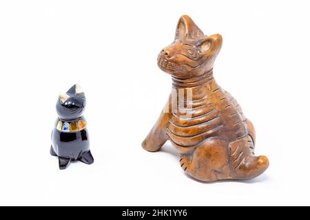 Traditional mexican handcrafted cat and dog statues isolated Stock Photo