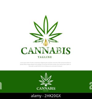 Cannabis essential oil drops logo design vector medical marijuana illustration Stock Vector