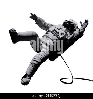 astronaut in distress, space with damaged helmet isolated on white background Stock Photo