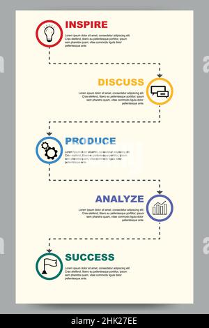 Brochure Infographic template with five steps graph. Startup flowchart for progress and development chart Stock Vector