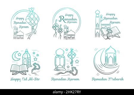 Hand drawn ramadan kareem with lineal illustration Stock Vector