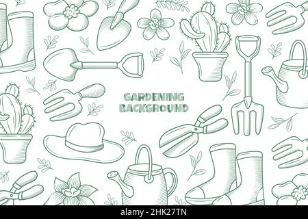 Hand drawn gardening background with lineal elements Stock Vector