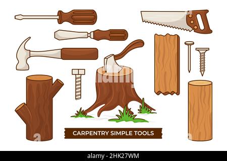 Carpentry simple tools element collection Stock Vector