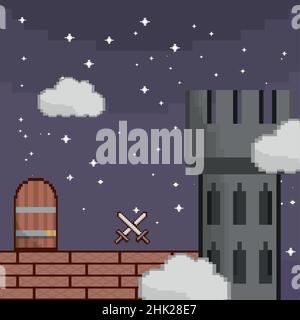 pixel art medieval screen Stock Vector