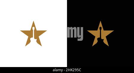 Modern and elegant guitar star logo design Stock Vector
