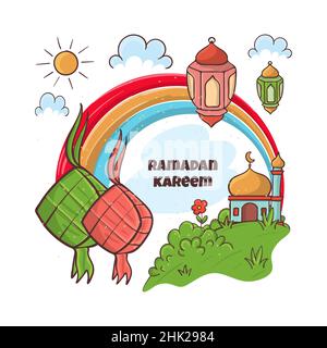Hand drawn doodle ramadan kareem illustration Stock Vector