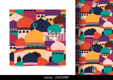 Flat style Islamic Mosque seamless pattern design Stock Vector