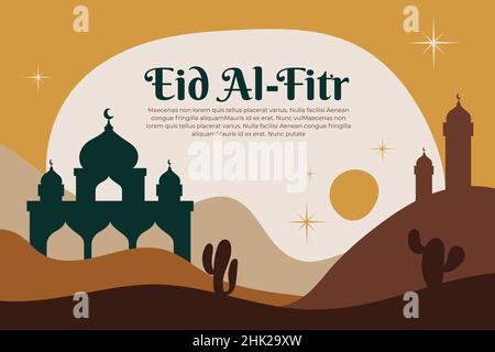 Ramadan kareem greeting card with abstract desert landscape Stock Vector