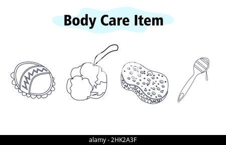 A set of washcloths for bath and shower. Honey spoon for spa treatments. Body care. Vector illustration in linear design on a white background. Stock Vector
