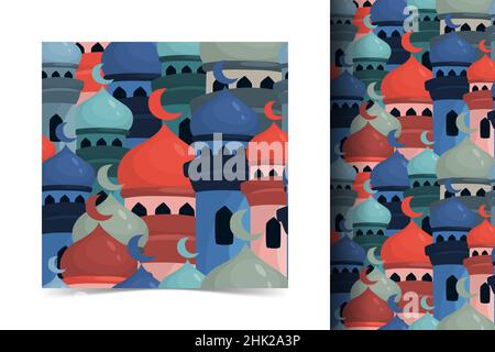 Islamic Mosque seamless pattern with flat style Stock Vector