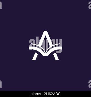 Combination logo of letter A initials and modern and cool book icon Stock Vector