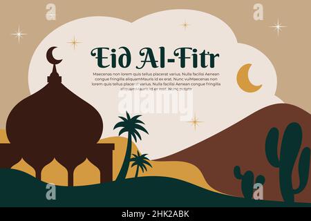 Eid al-fitr or eid mubarak greeting card with Earth tone abstract landscape Stock Vector