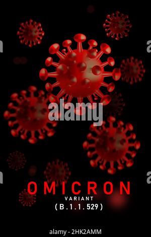 Omicron, a type of coronavirus. Omicron-strain SARS-CoV-2. vertical. Stock Photo