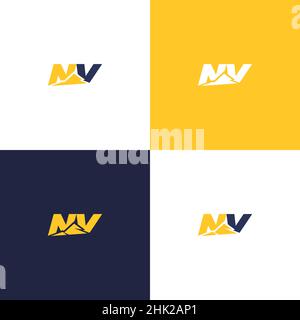 Mountain logo with simple and modern initials of the letter NV 3 Stock Vector