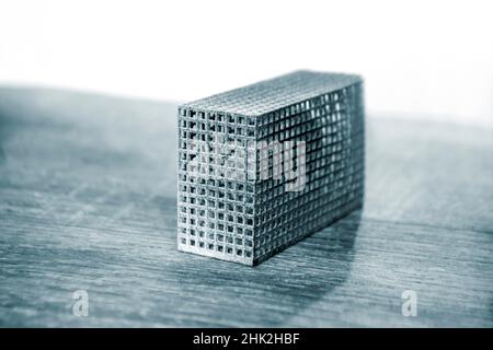 Gray abstract models printed on 3d printer from powder close-up. Stock Photo
