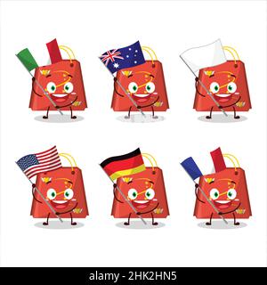 Red love bag cartoon character bring the flags of various countries. Vector illustration Stock Vector
