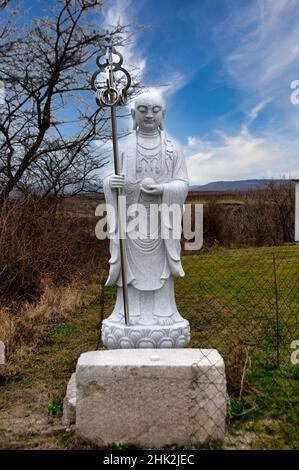 Ksitigarbha is known for his vows of taking responsibility for the instruction of all beings in the six worlds between the death of Gautama (Sakyamuni Stock Photo