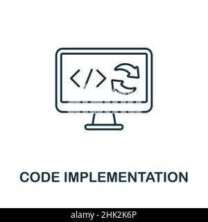 Code Implementation icon. Line element from production management collection. Linear Code Implementation icon sign for web design, infographics and Stock Vector