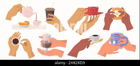 Hot Drinks Warm Mugs Tea Coffee Cocoa Mulled Wine Vector Collection Cartoon  Pictures Stock Illustration - Download Image Now - iStock