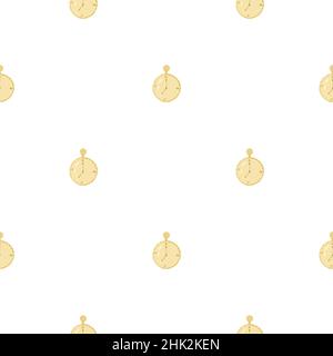 Isolated seamless pattern with orange colored stopwatch timer print. White background. Minimalistic style. Decorative backdrop for fabric design, text Stock Vector