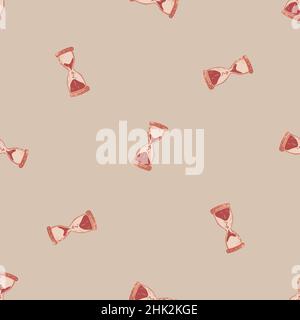 Seamless time pattern with hourglass clock silhouettes. Beige background. Vintage ancient timer print. Vector illustration for seasonal textile prints Stock Vector