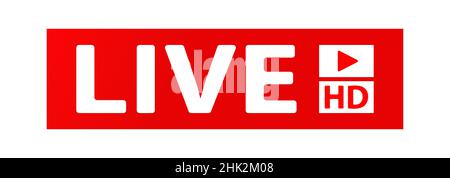 button, icon or sign with the inscription LIVE and the start video button. Flat style. Stock Vector