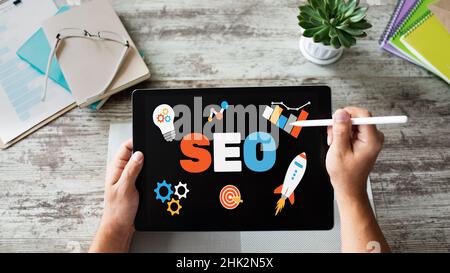 SEO Search engine optimization. Business and digital marketing concept. Stock Photo