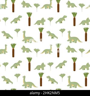 Dinosaur seamless pattern on white background. Cute texture characters dino for fabric. Print for children's template. Vector illustration design. Stock Vector
