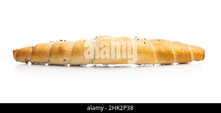 Baked croissant. Crispy bun roll isolated on a white background. Stock Photo