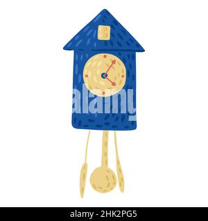Watches wooden cuckoo house isolated on white background. Abstract sketch clock for for any purpose. Design vector illustration. Stock Vector