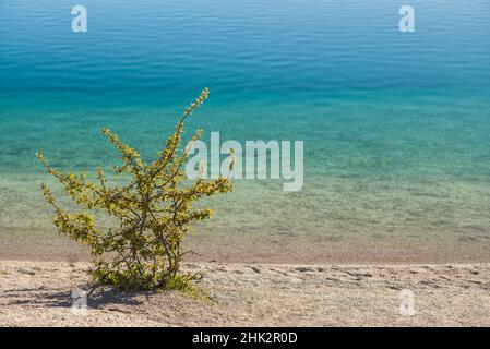 Sweden, Gotland Island, Labro, Bla Lagunen, Blue Lagoon, natural swimming area in former chalk quarry with blue green water Stock Photo