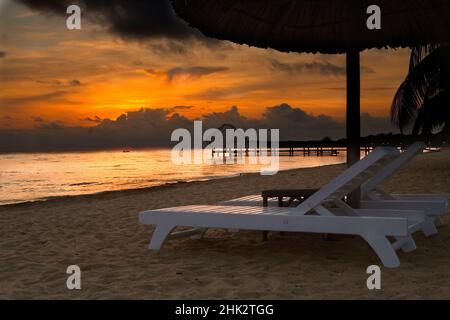Belize. Sunrise over the Caribbean Ocean. Stock Photo