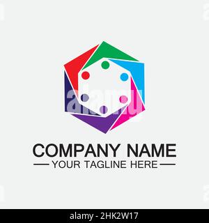 Teamwork connecting people hexagon concept logo symbol icon vector design Stock Vector