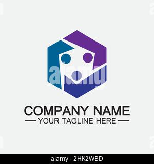Teamwork connecting people hexagon concept logo symbol icon vector design Stock Vector