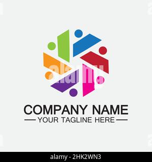 Teamwork connecting people hexagon concept logo symbol icon vector design Stock Vector