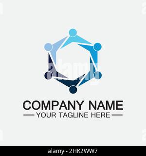 Teamwork connecting people hexagon concept logo symbol icon vector design Stock Vector