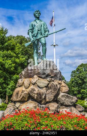 Lexington Minute Man Patriot Statue, Lexington Battle Green, Massachusetts. Site of April 19, 1775 first battle of American Revolution, statue of John Stock Photo