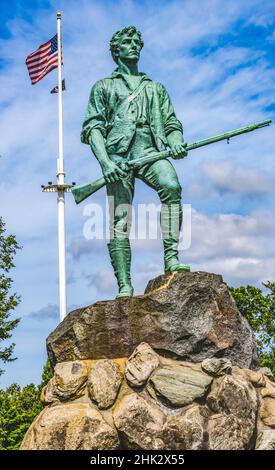 Lexington Minute Man Patriot Statue, Lexington Battle Green, Massachusetts. Site of April 19, 1775 first battle of American Revolution, statue of John Stock Photo