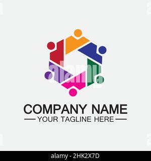 Teamwork connecting people hexagon concept logo symbol icon vector design Stock Vector