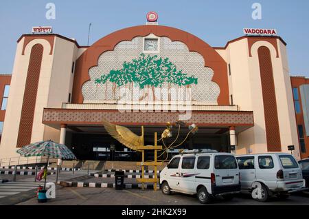 Decorated Railway station, located at Vadodara, Gujarat, India Stock Photo