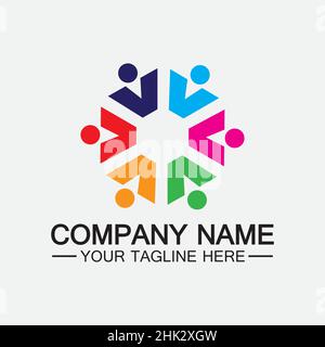 Teamwork connecting people hexagon concept logo symbol icon vector design Stock Vector