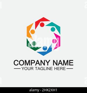 Teamwork connecting people hexagon concept logo symbol icon vector design Stock Vector
