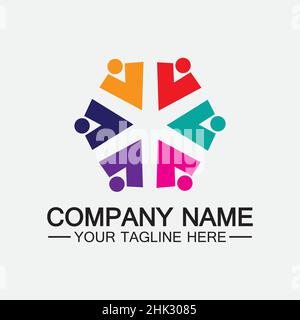 Teamwork connecting people hexagon concept logo symbol icon vector design Stock Vector