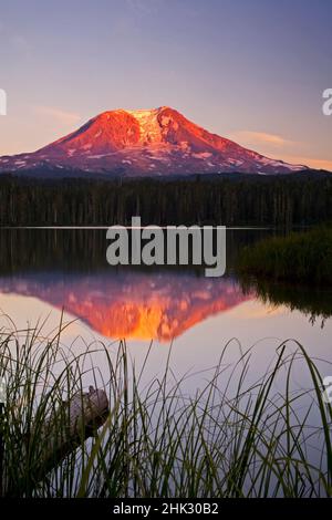 Mt. Adams and Takhlakh Lake at sunset, Mt. Adams Wilderness, Washington ...